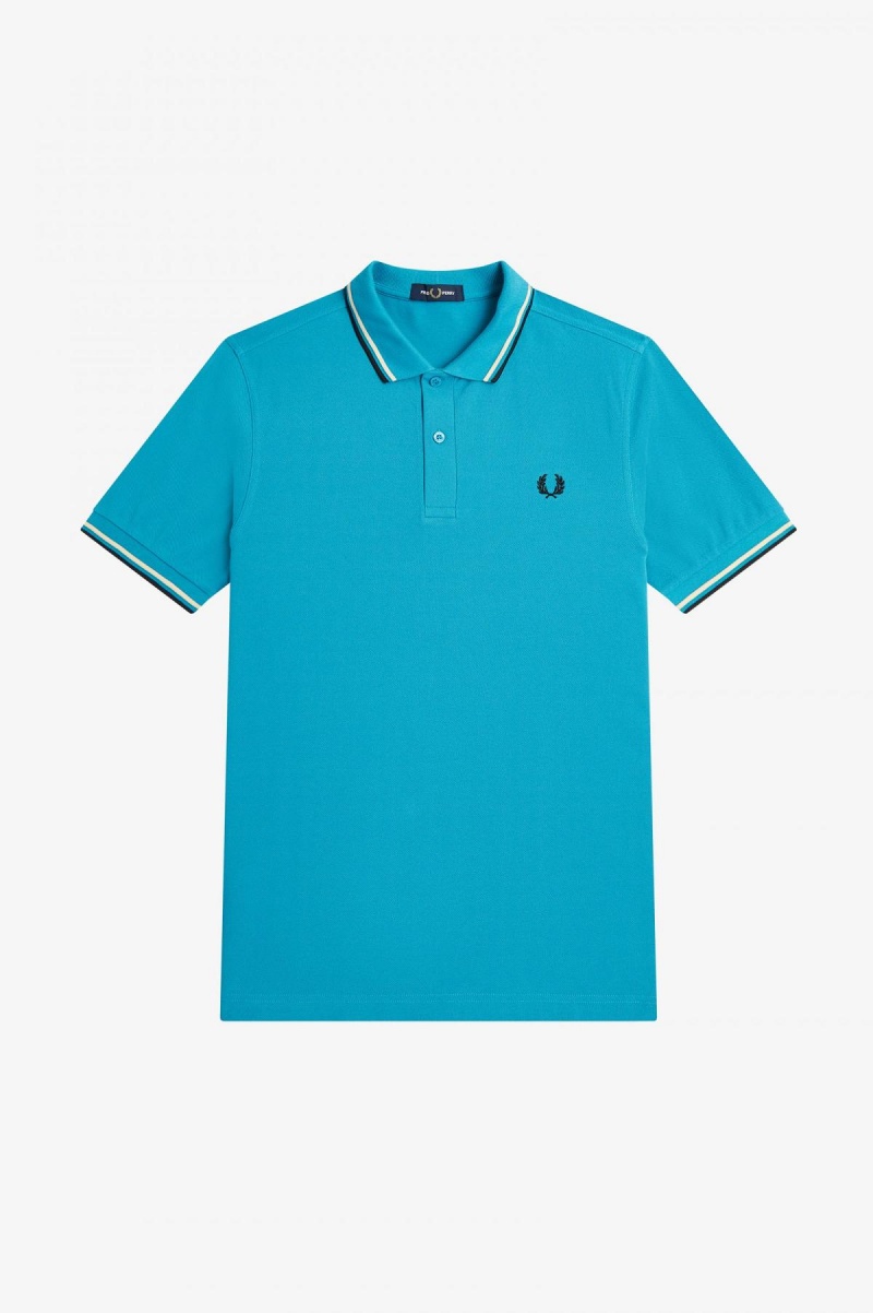 Cyber Blue / Ice Cream / Black Fred Perry M3600 Men's Fred Perry Shirt | SGJVR36368