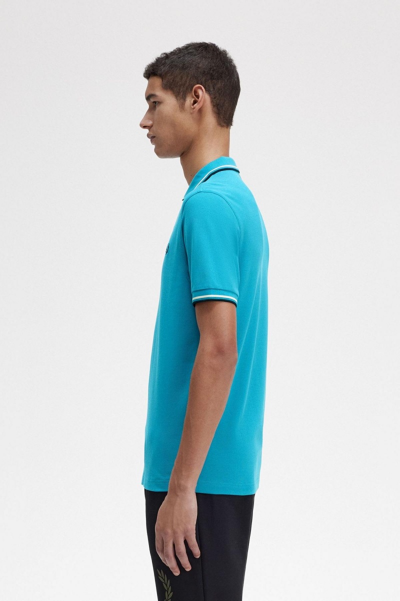 Cyber Blue / Ice Cream / Black Fred Perry M3600 Men's Fred Perry Shirt | SGJVR36368