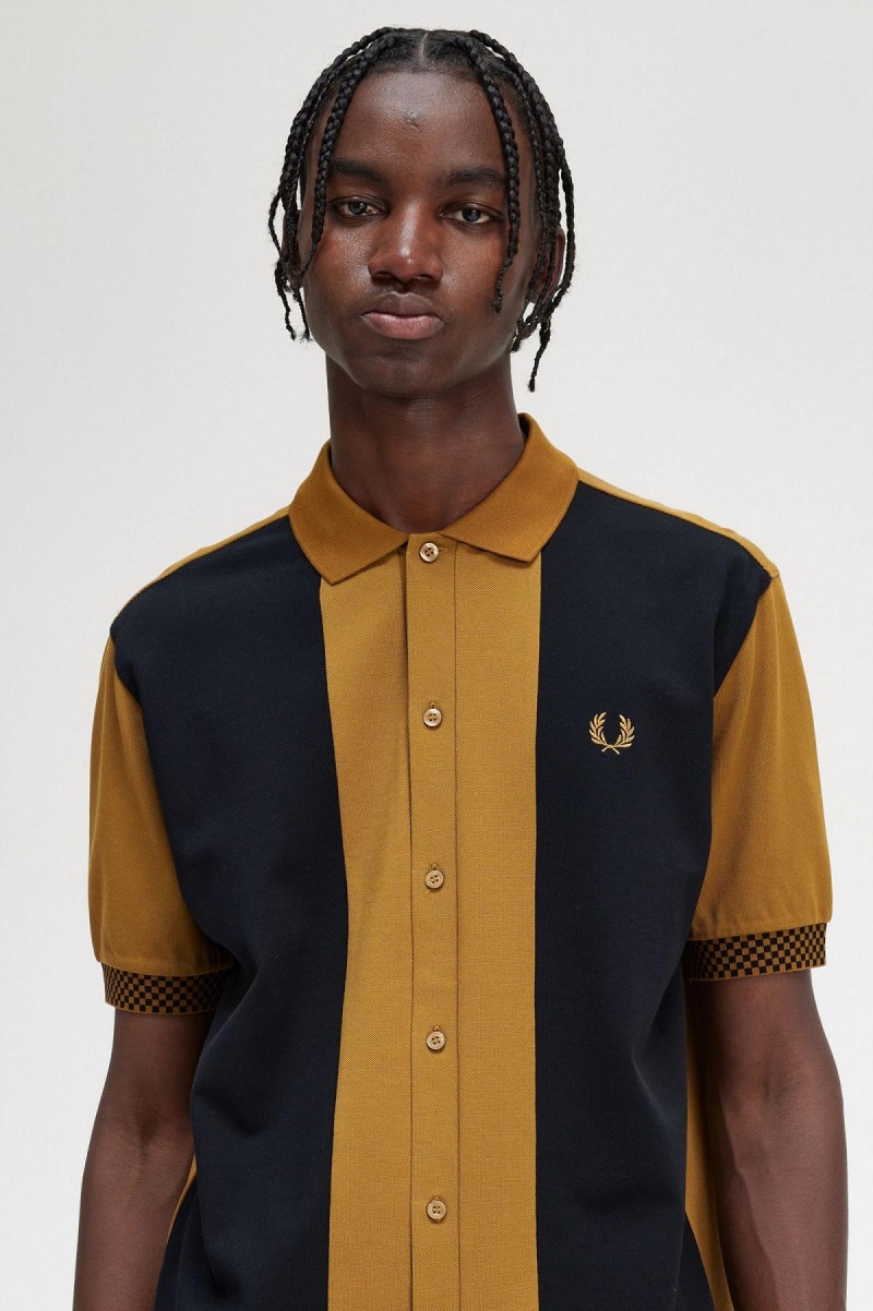 Dark Caramel Fred Perry Button Through Polo Shirt Men's Polo Shirts | BSGSO26809