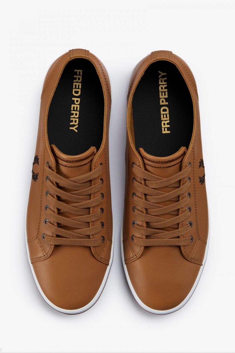 Dark Caramel / Black Fred Perry Kingston Men's Shoes | ZSGNQ21624