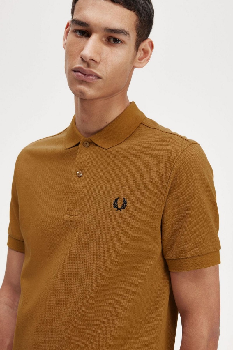 Dark Caramel / Black Fred Perry M6000 Men's Polo Shirts | ZSGNQ95283