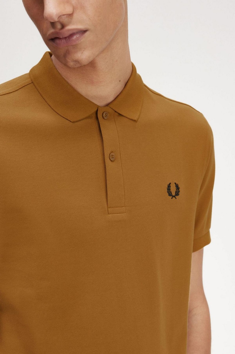 Dark Caramel / Black Fred Perry M6000 Men's Polo Shirts | ZSGNQ95283