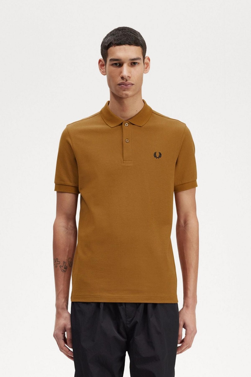 Dark Caramel / Black Fred Perry M6000 Men\'s Polo Shirts | ZSGNQ95283