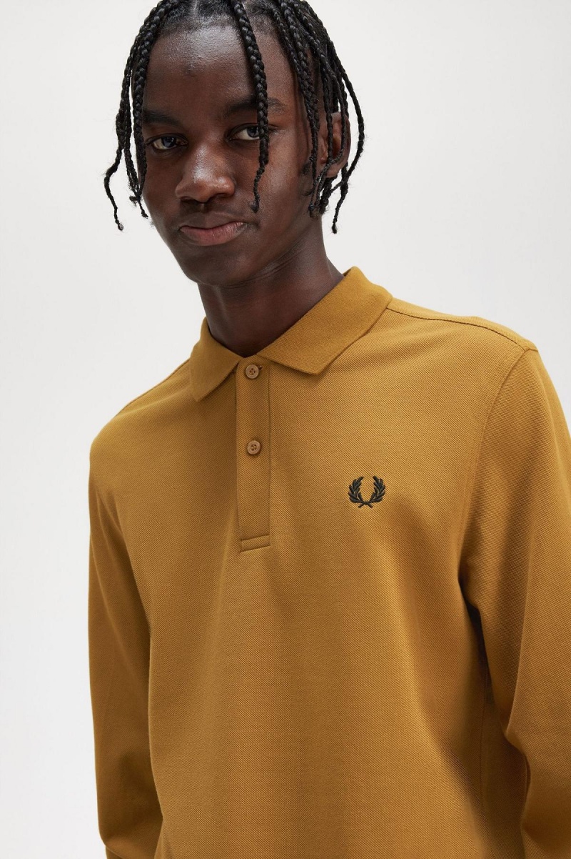 Dark Caramel / Black Fred Perry M6006 Men's Polo Shirts | SGQCS23125