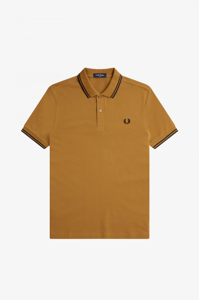 Dark Caramel / Black / Black Fred Perry M3600 Men's Fred Perry Shirt | ESGVG90156