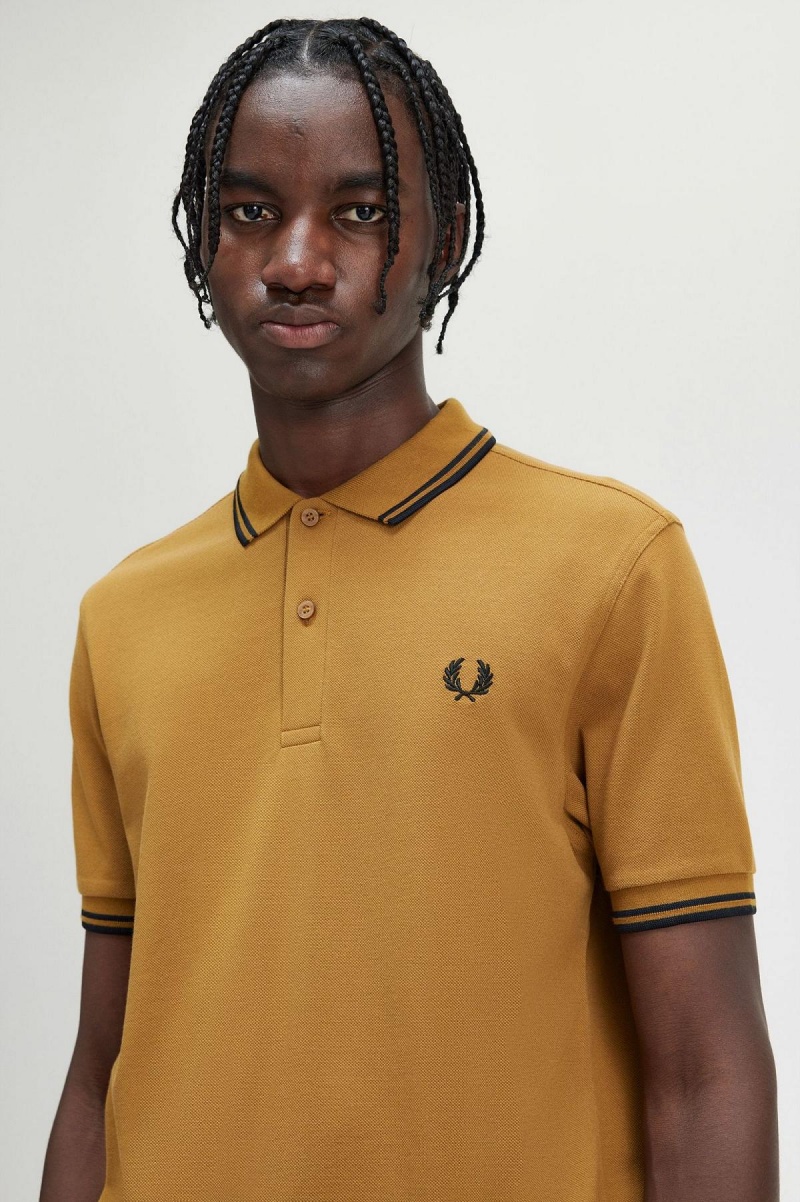 Dark Caramel / Black / Black Fred Perry M3600 Men's Polo Shirts | GSGEC82493