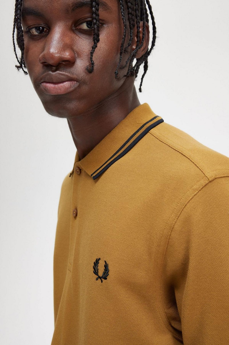 Dark Caramel / Black / Black Fred Perry M3600 Men's Polo Shirts | GSGEC82493