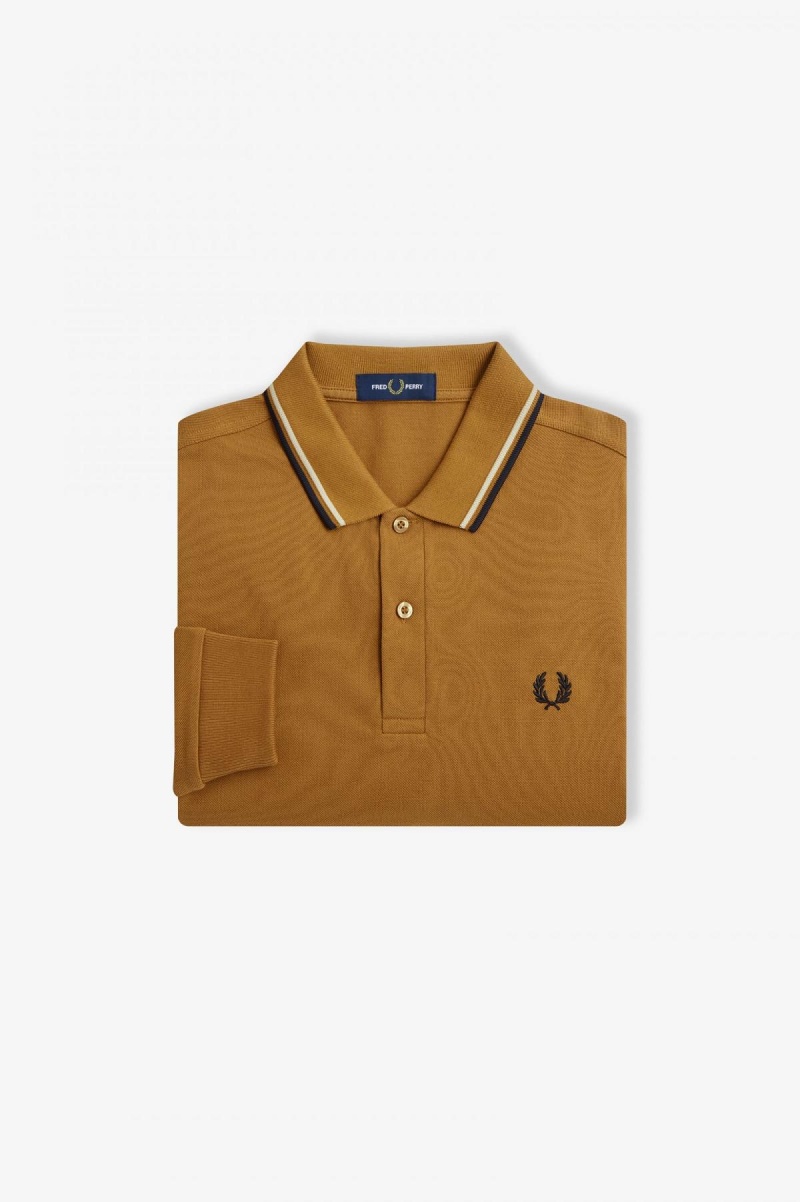 Dark Caramel / Oatmeal / Black Fred Perry M3636 Men's Polo Shirts | SGIIZ67427