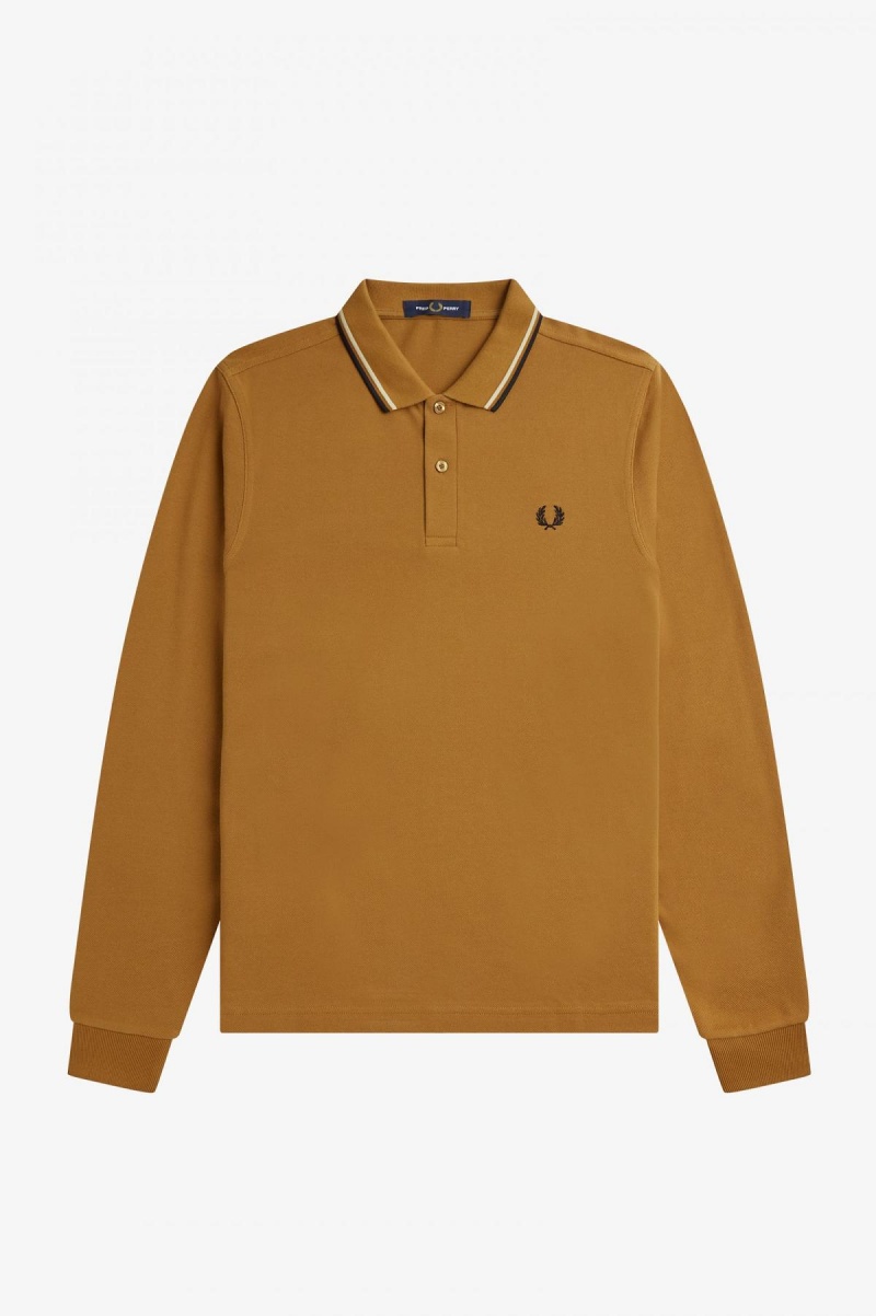 Dark Caramel / Oatmeal / Black Fred Perry M3636 Men's Fred Perry Shirt | SGDYB23428