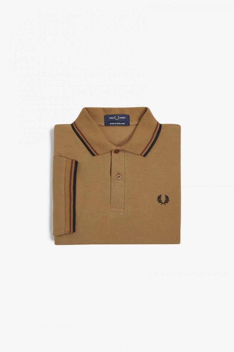 Dark Caramel / Whisky Brown / Black Fred Perry M12 Men\'s Fred Perry Shirt | PSGER30236