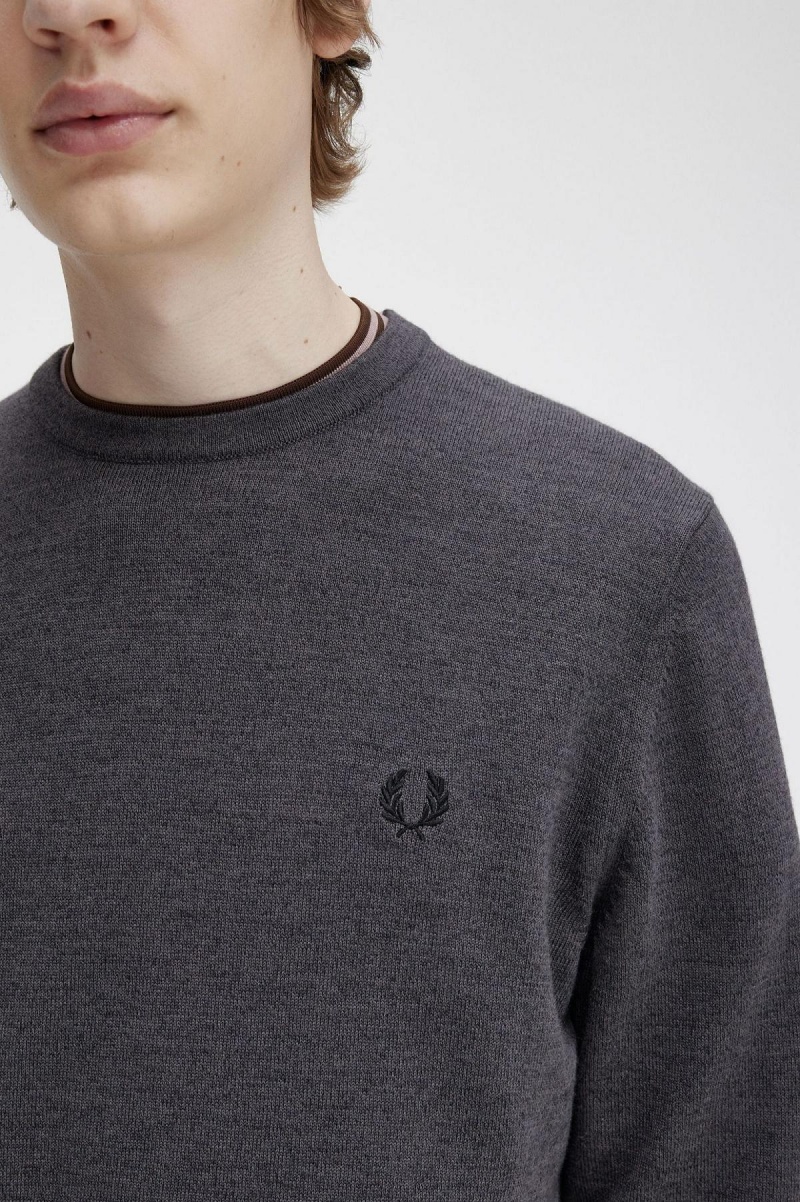 Dark Grey Marl Fred Perry Classic Crew Neck Jumper Men's Knitwear | SGCVG56730