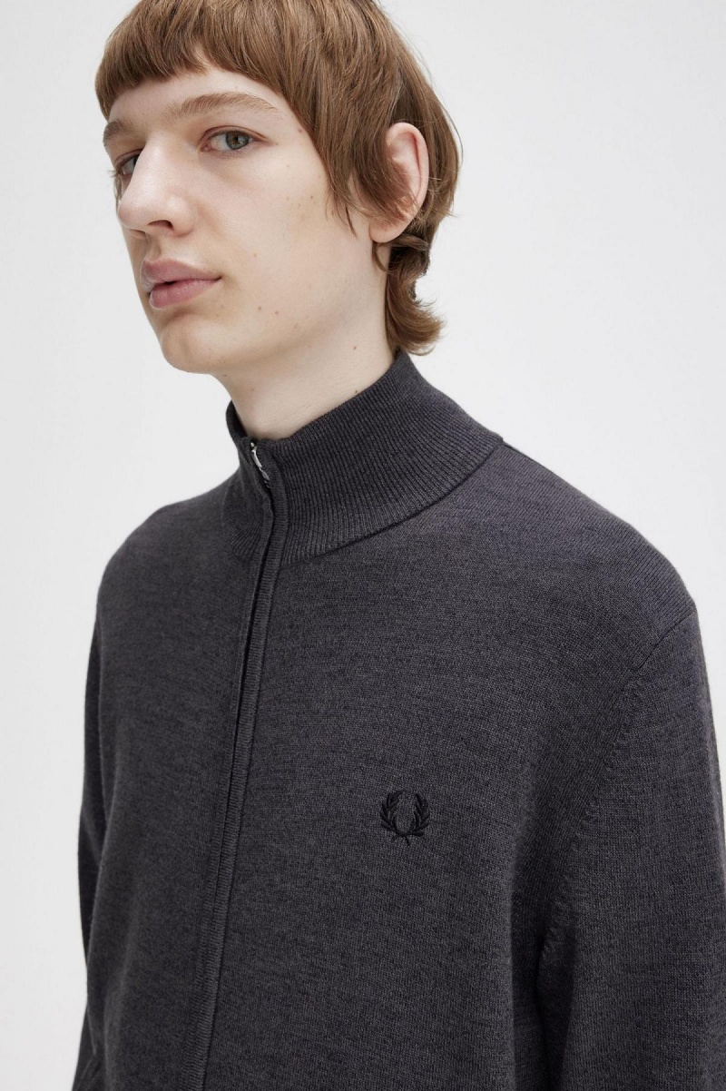 Dark Grey Marl Fred Perry Classic Zip Through Cardigan Men's Knitwear | DSGKV64887