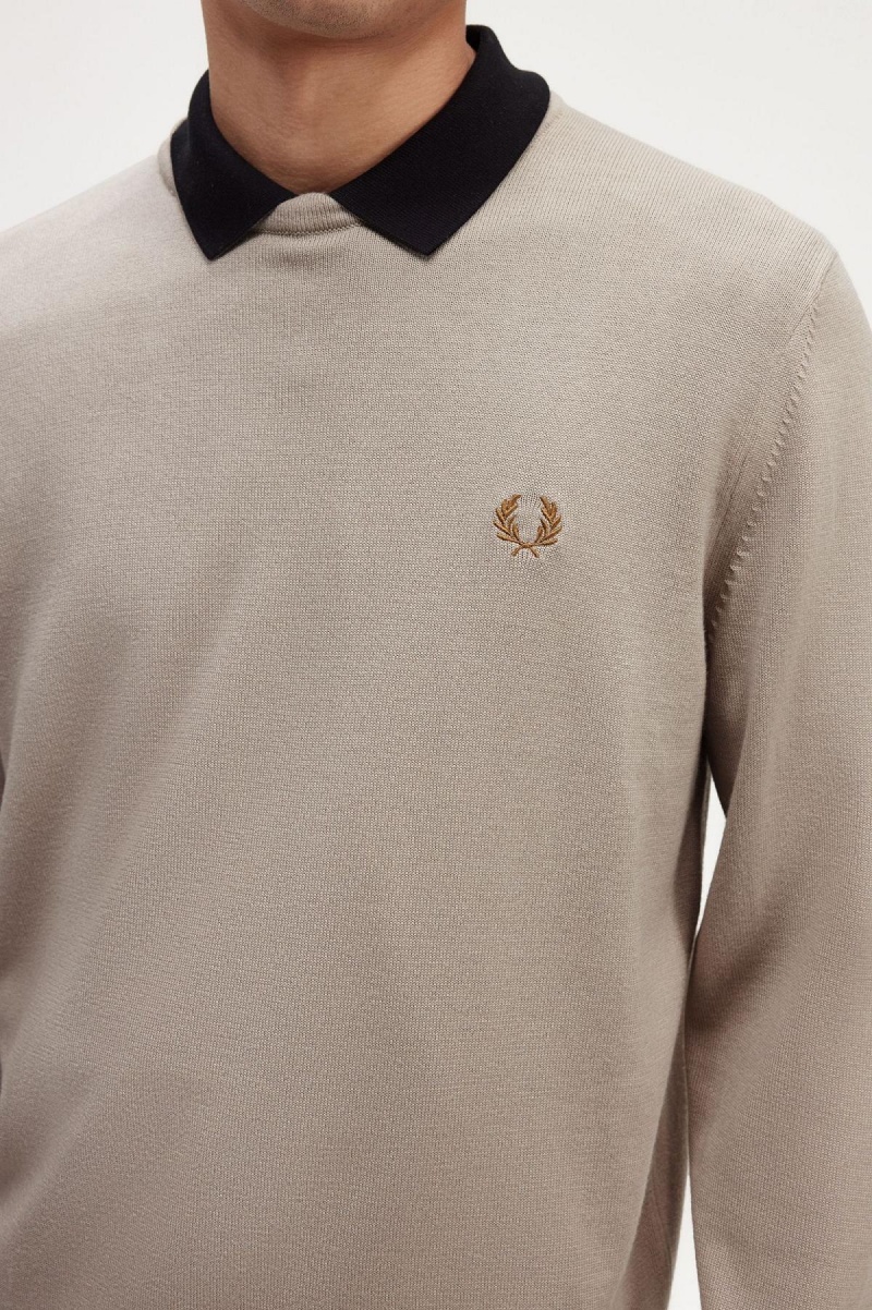 Dark Oatmeal Fred Perry Classic Crew Neck Jumper Men's Knitwear | SGICD36148