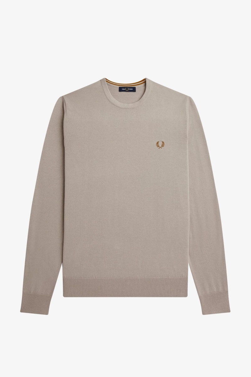 Dark Oatmeal Fred Perry Classic Crew Neck Jumper Men's Knitwear | SGICD36148