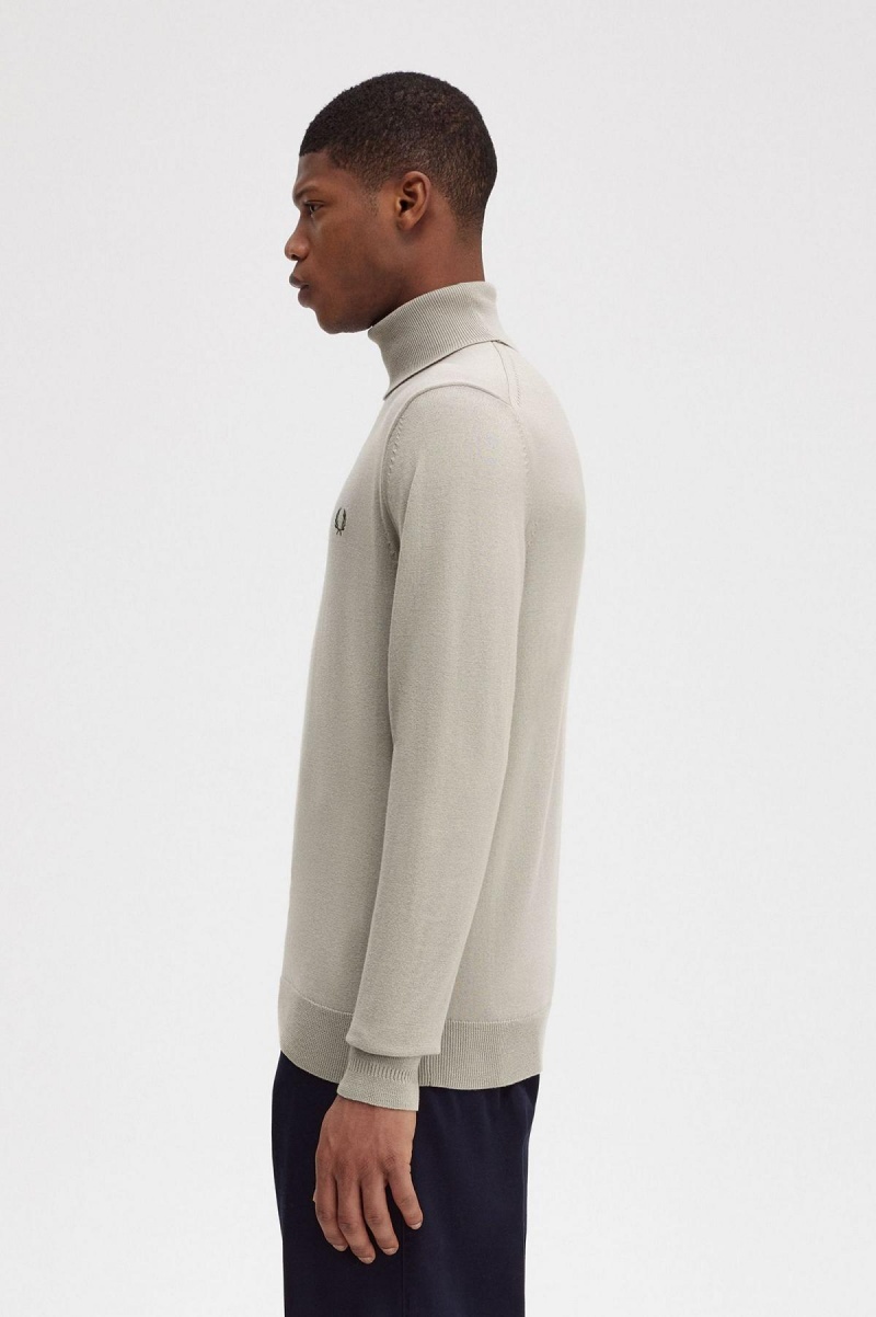 Dark Oatmeal Fred Perry Roll Neck Jumper Men's Knitwear | SGNEJ77604