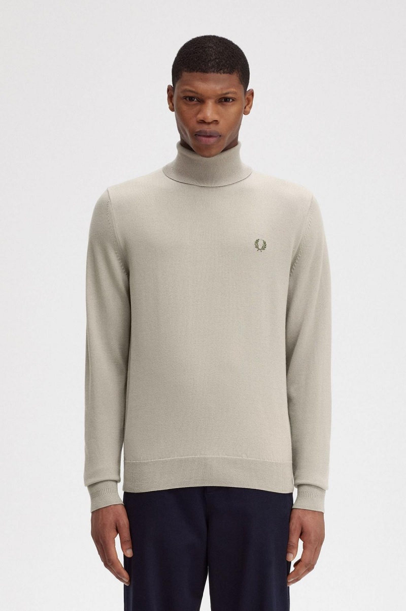 Dark Oatmeal Fred Perry Roll Neck Jumper Men\'s Knitwear | SGNEJ77604