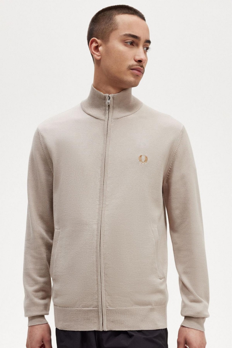 Dark Oatmeal Fred Perry Zip Through Cardigan Men's Knitwear | ZSGNQ76650