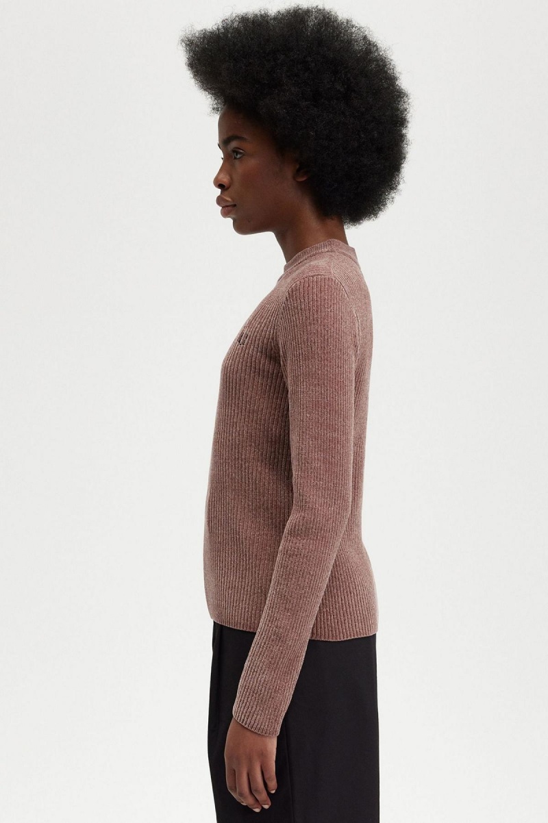 Dark Pink Fred Perry Chenille Rib Jumper Women's Knitwear | QSGUV95335