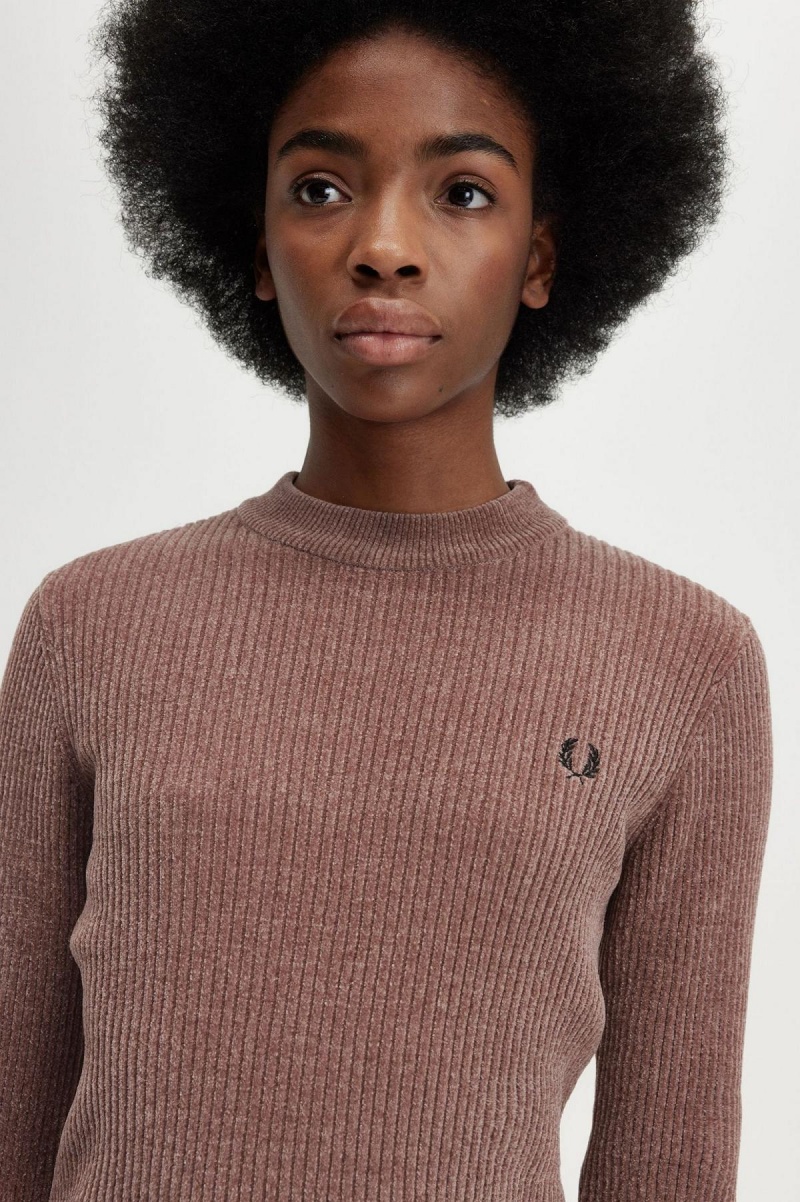 Dark Pink Fred Perry Chenille Rib Jumper Women's Knitwear | QSGUV95335