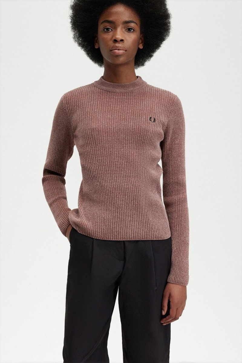 Dark Pink Fred Perry Chenille Rib Jumper Women's Knitwear | QSGUV95335