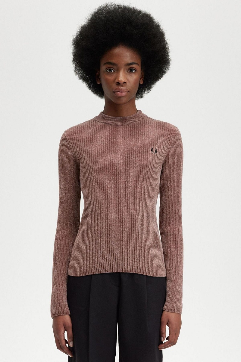 Dark Pink Fred Perry Chenille Rib Jumper Women\'s Knitwear | QSGUV95335