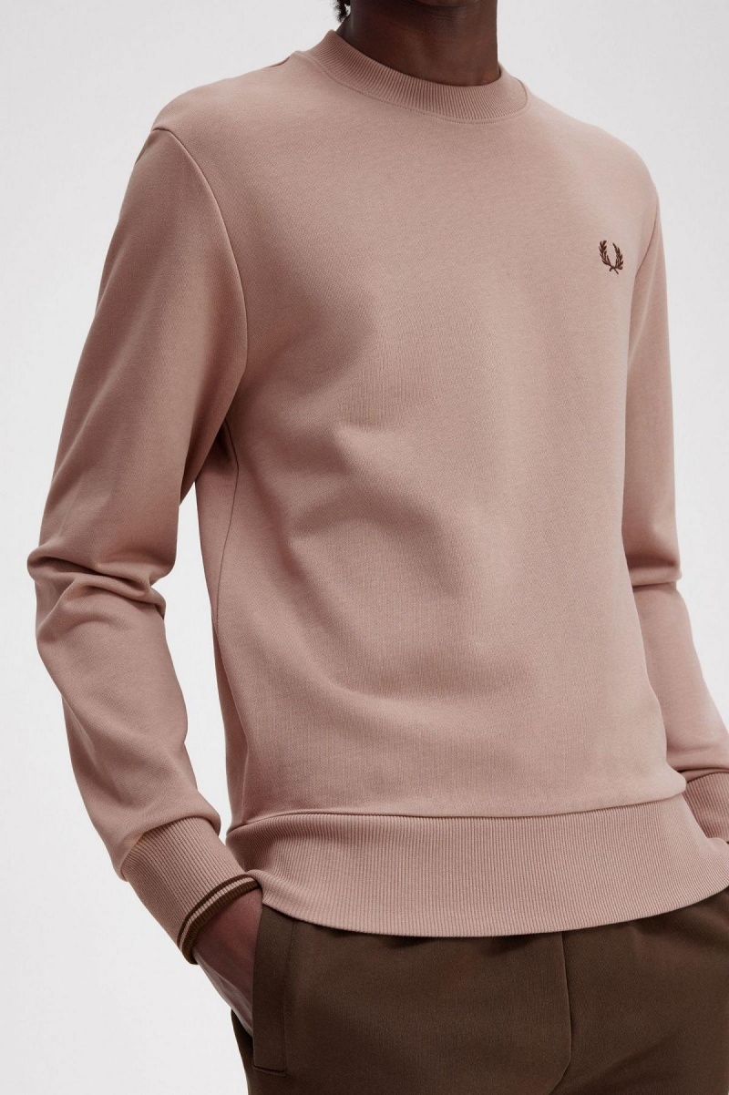 Dark Pink Fred Perry Crew Neck Men's Sweatshirts | QSGWA50319