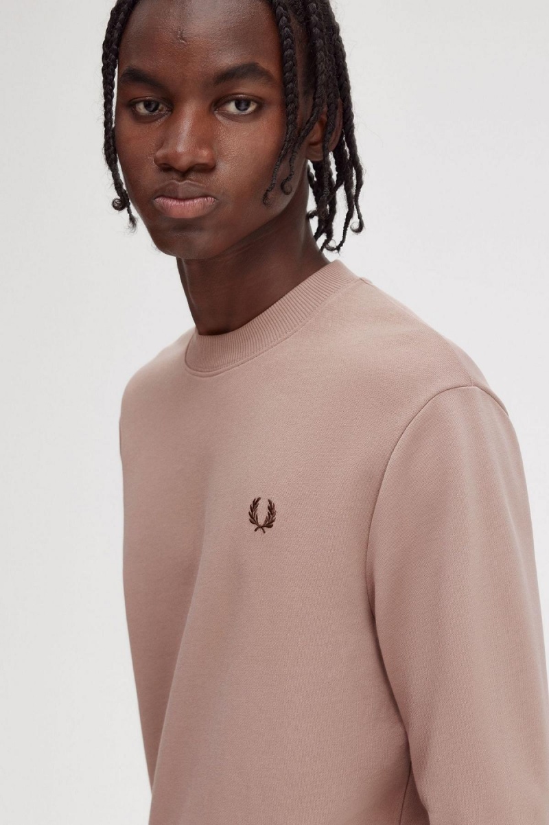 Dark Pink Fred Perry Crew Neck Men's Sweatshirts | QSGWA50319