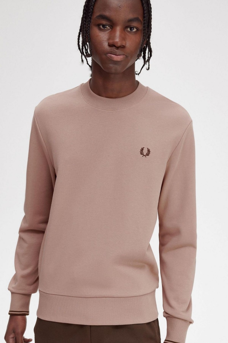 Dark Pink Fred Perry Crew Neck Men's Sweatshirts | QSGWA50319