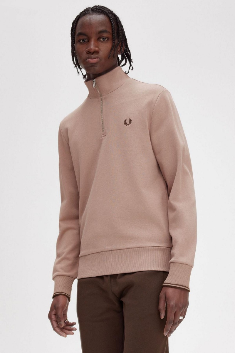 Dark Pink Fred Perry Half Zip Men's Sweatshirts | LSGSX96738