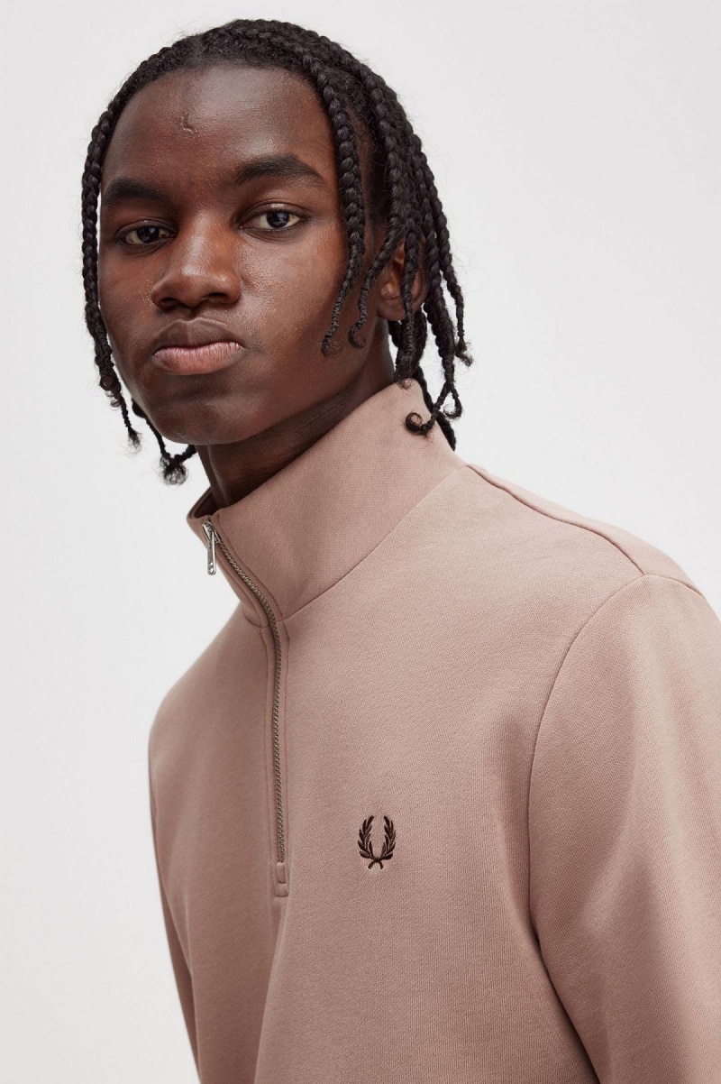 Dark Pink Fred Perry Half Zip Men's Sweatshirts | LSGSX96738