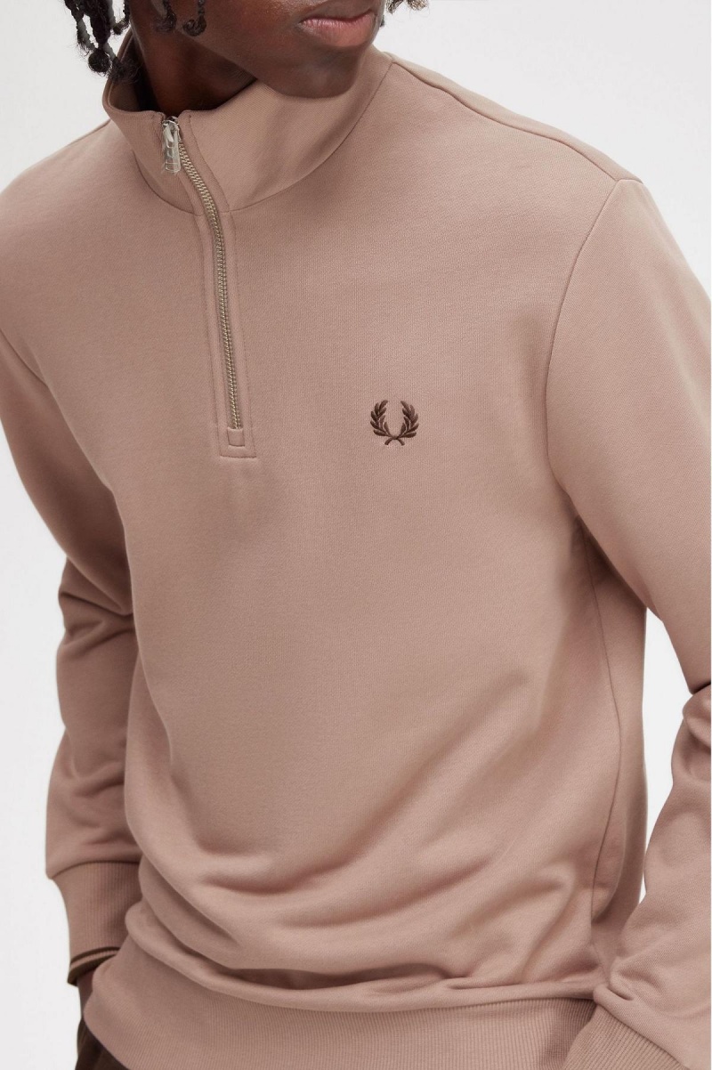 Dark Pink Fred Perry Half Zip Men's Sweatshirts | LSGSX96738