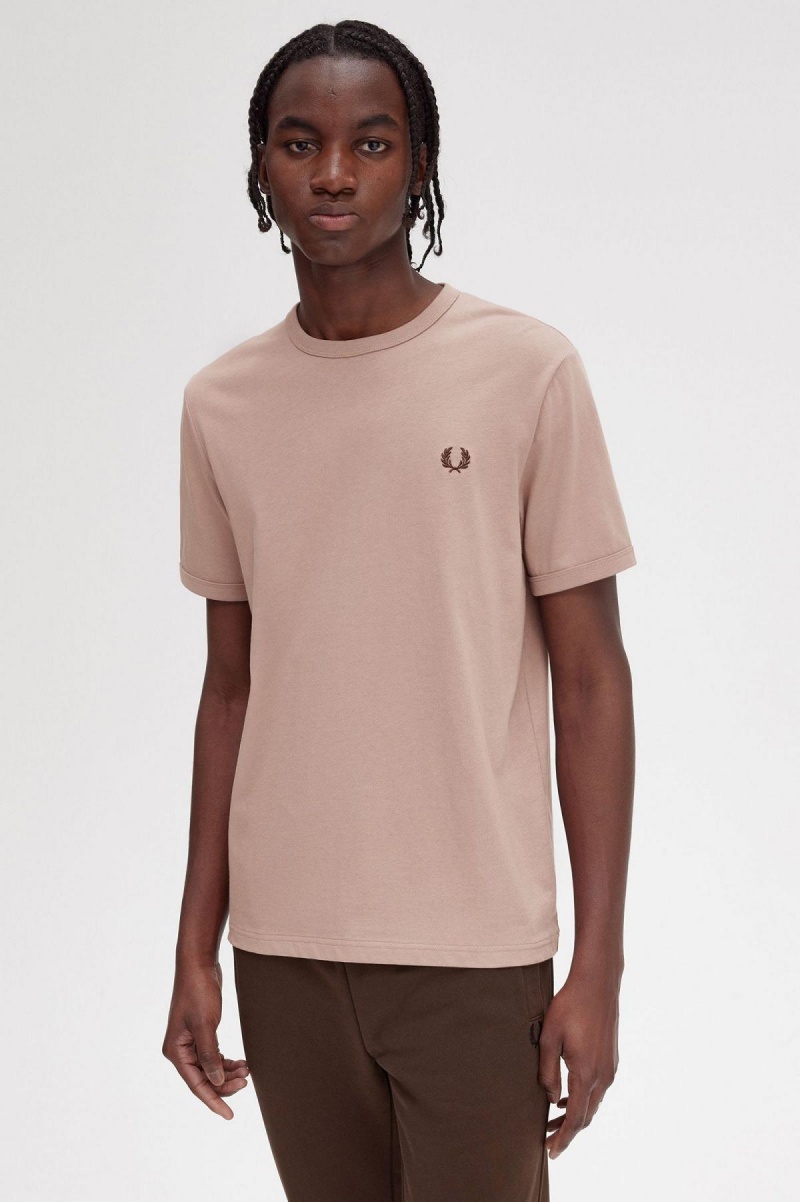 Dark Pink Fred Perry Ringer Men's T Shirts | SGCVG69970