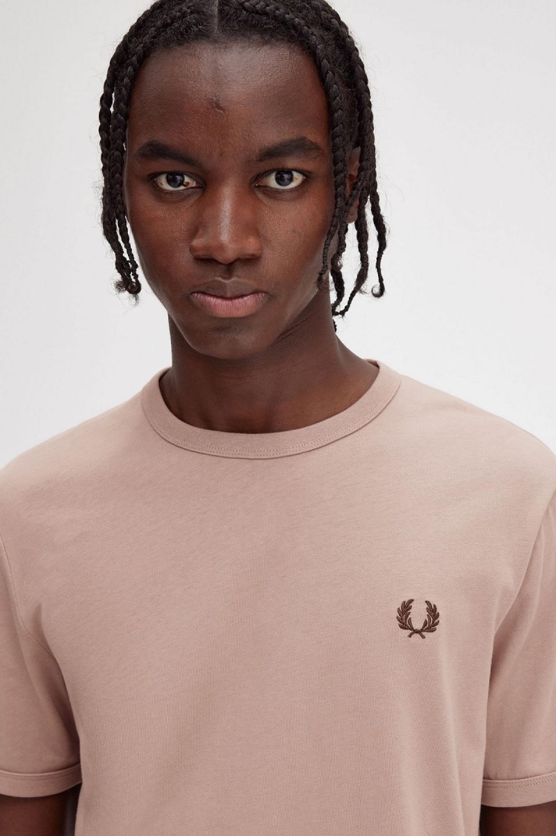 Dark Pink Fred Perry Ringer Men's T Shirts | SGCVG69970