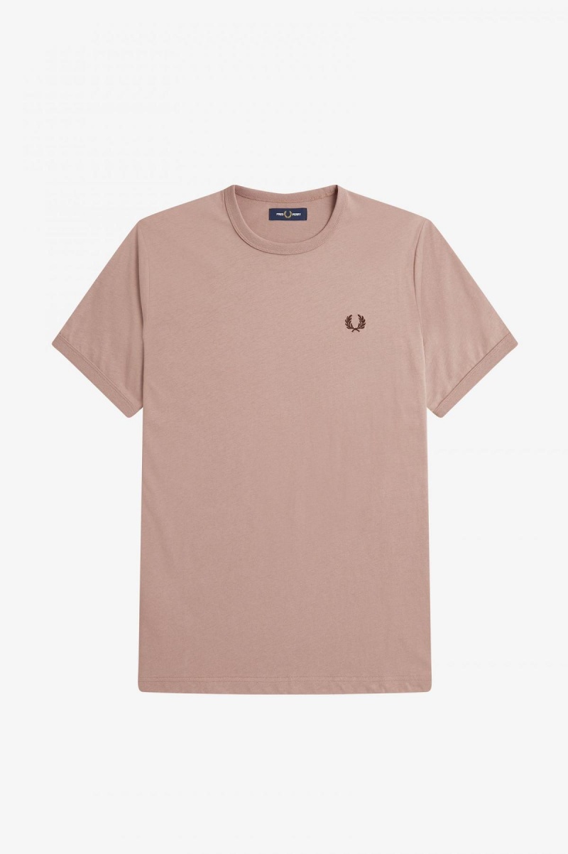 Dark Pink Fred Perry Ringer Men's T Shirts | SGCVG69970