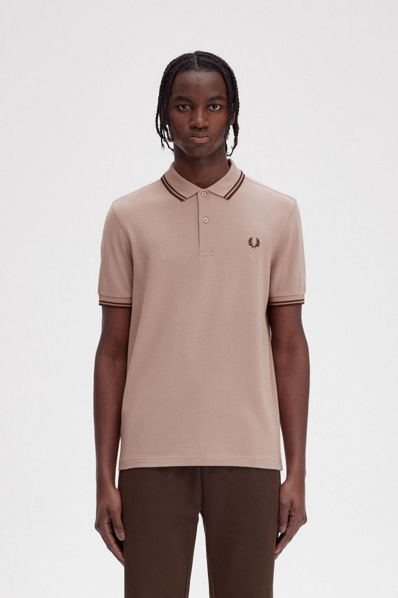 Dark Pink / Burnt Tobacco / Burnt Tobacco Fred Perry M3600 Men's Fred Perry Shirt | ESGHC95634