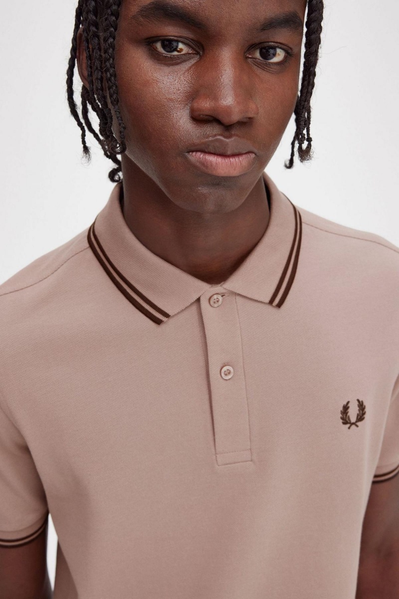 Dark Pink / Burnt Tobacco / Burnt Tobacco Fred Perry M3600 Men's Polo Shirts | GSGEC52806