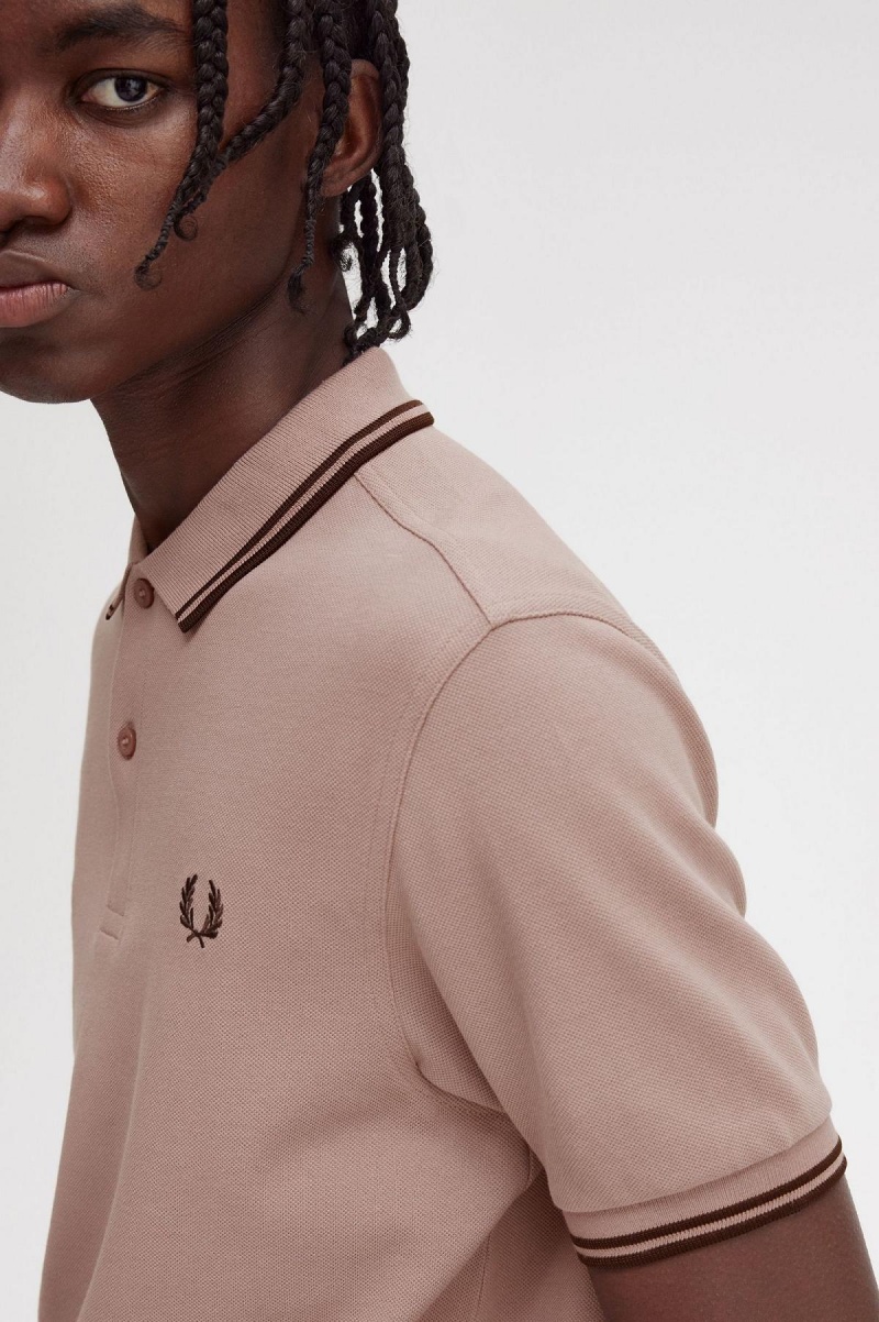 Dark Pink / Burnt Tobacco / Burnt Tobacco Fred Perry M3600 Men's Polo Shirts | GSGEC52806