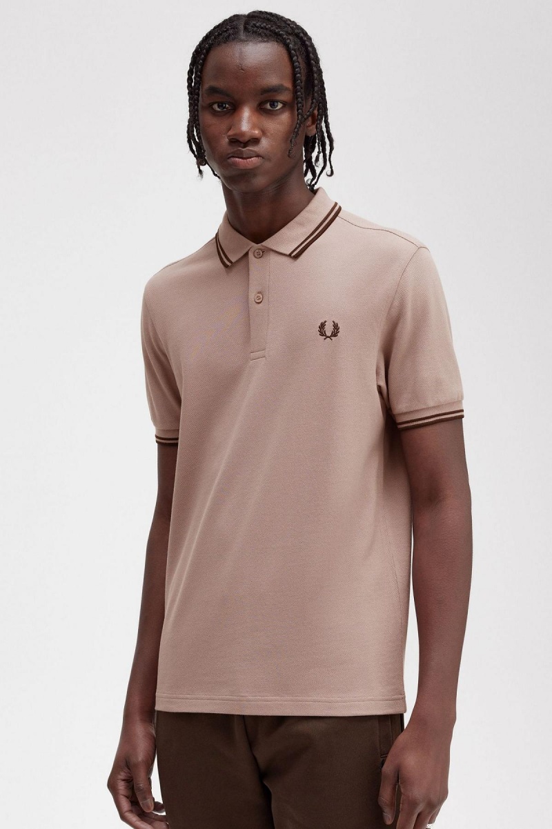 Dark Pink / Burnt Tobacco / Burnt Tobacco Fred Perry M3600 Men's Polo Shirts | GSGEC52806