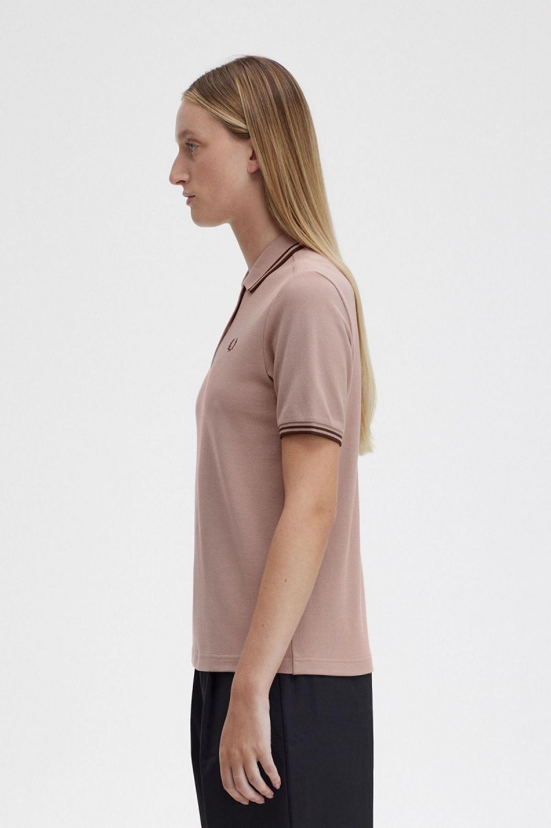 Dark Pink / Burnt Tobacco / Burnt Tobacco Fred Perry G3600 Women's Fred Perry Shirt | TSGWZ95729