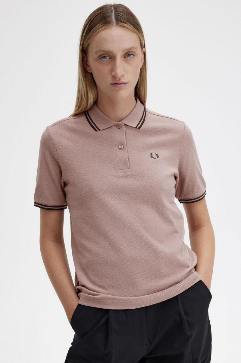 Dark Pink / Burnt Tobacco / Burnt Tobacco Fred Perry G3600 Women's T Shirts | SGJZR72829