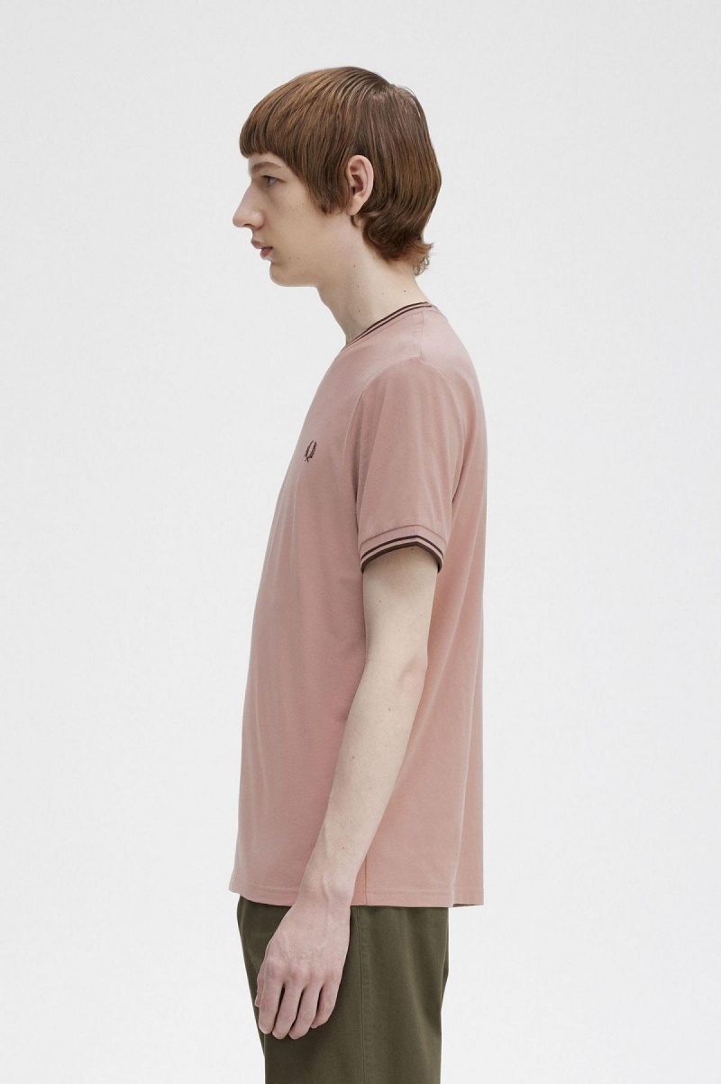 Dark Pink / Whisky Brown Fred Perry Twin Tipped Men's T Shirts | ASGWC92752