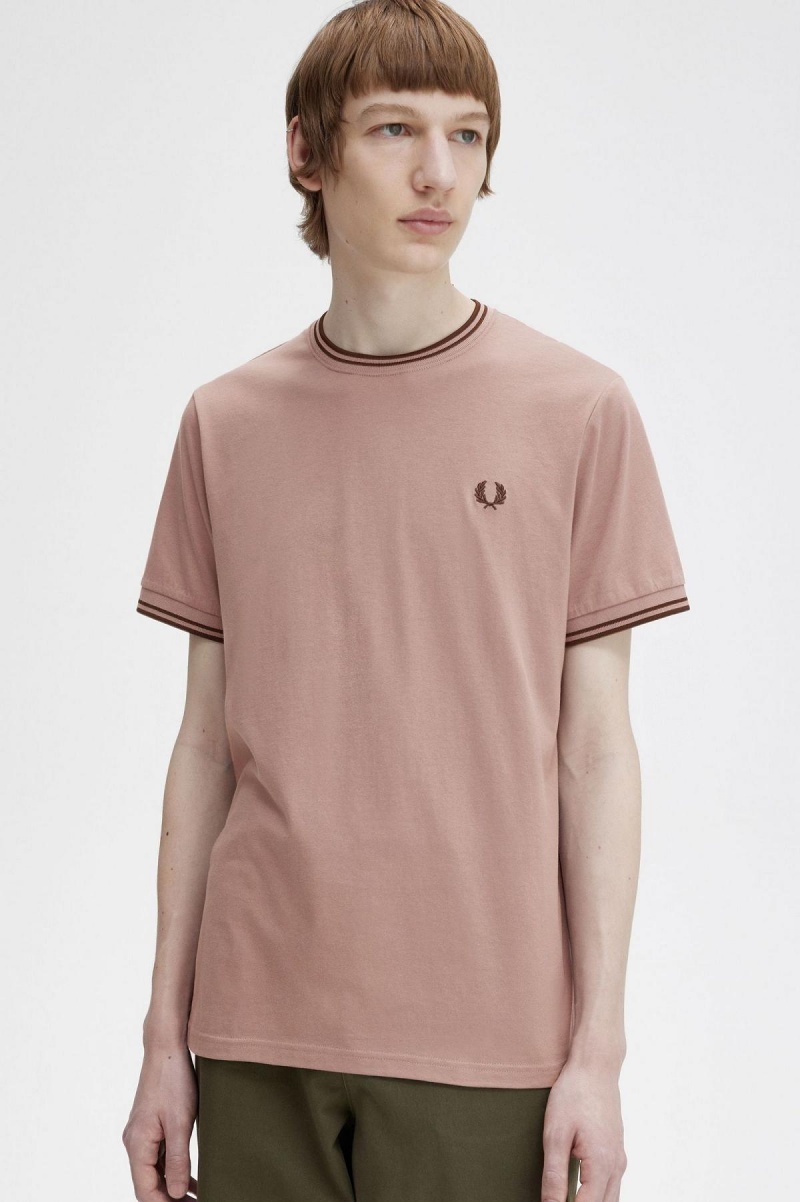 Dark Pink / Whisky Brown Fred Perry Twin Tipped Men's T Shirts | ASGWC92752