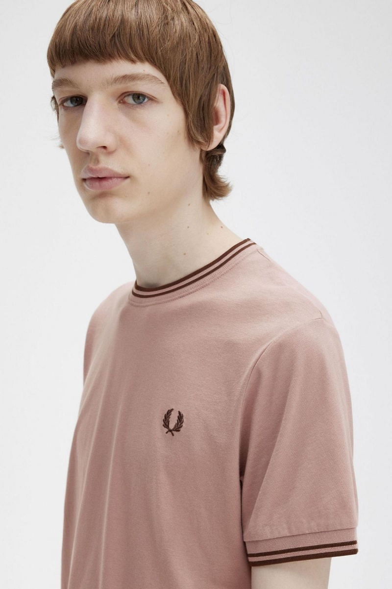 Dark Pink / Whisky Brown Fred Perry Twin Tipped Men's T Shirts | ASGWC92752