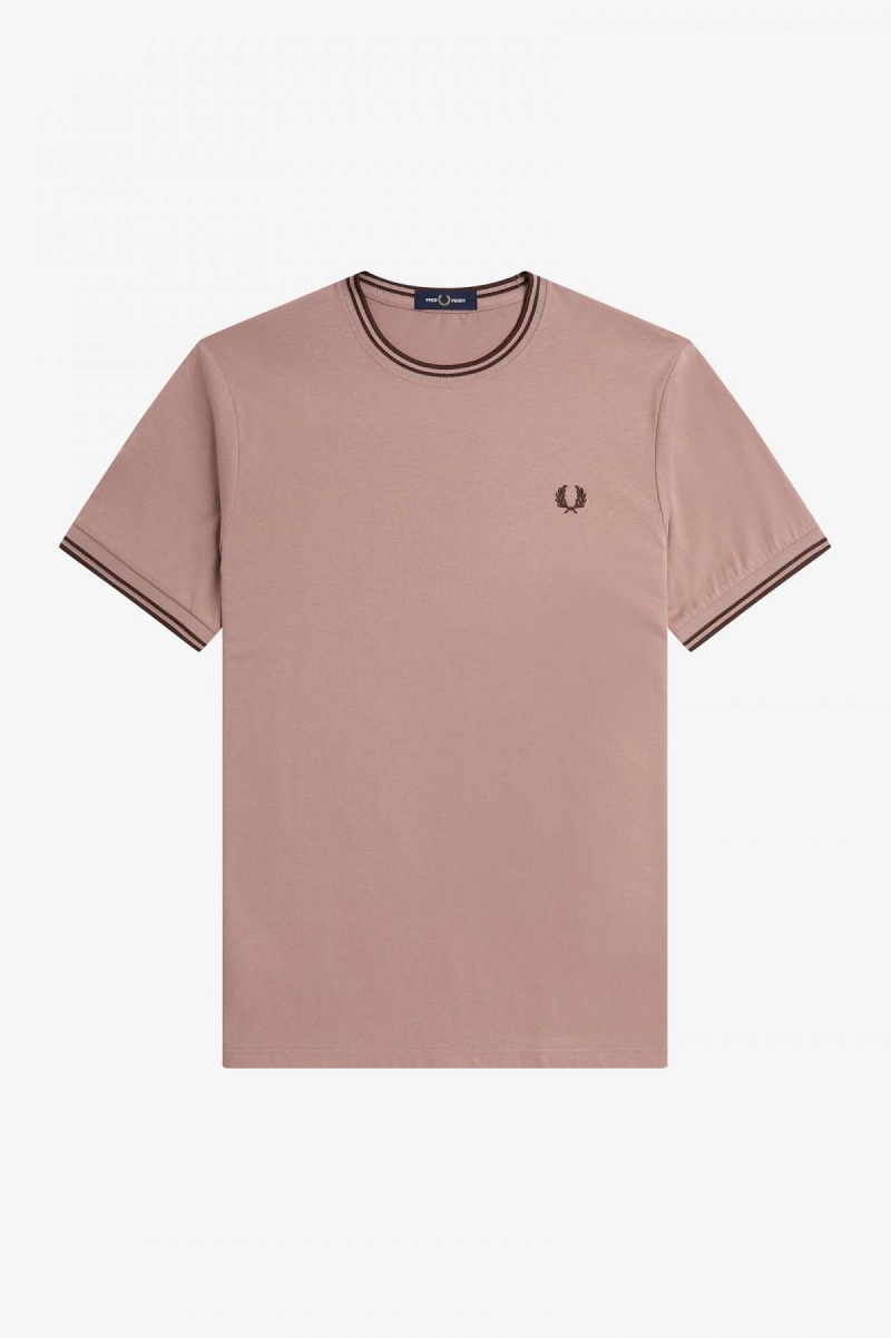 Dark Pink / Whisky Brown Fred Perry Twin Tipped Men's T Shirts | ASGWC92752