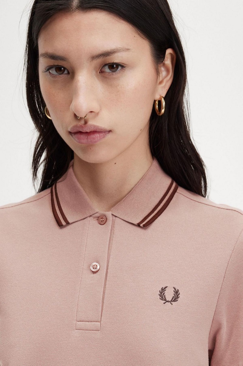 Dark Pink / Whisky Brown / Whisky Brown Fred Perry Twin Tipped Fred Perry Shirt Women's Dress | QSGUV84424