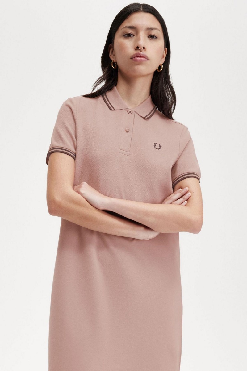 Dark Pink / Whisky Brown / Whisky Brown Fred Perry Twin Tipped Fred Perry Shirt Women's Dress | QSGUV84424