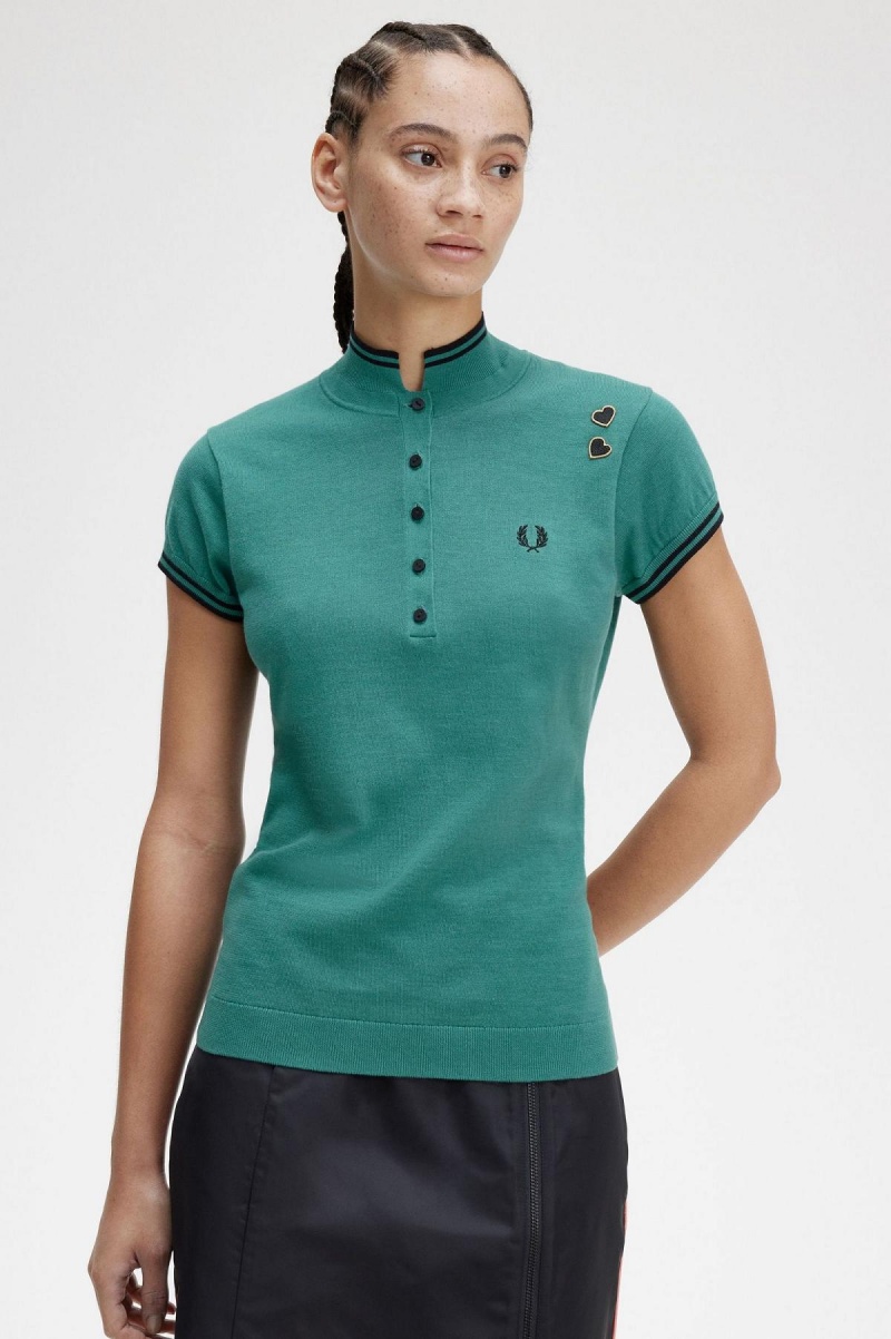 Deep Mint Fred Perry Knitted Shirt Women's Knitwear | ESGVG82594