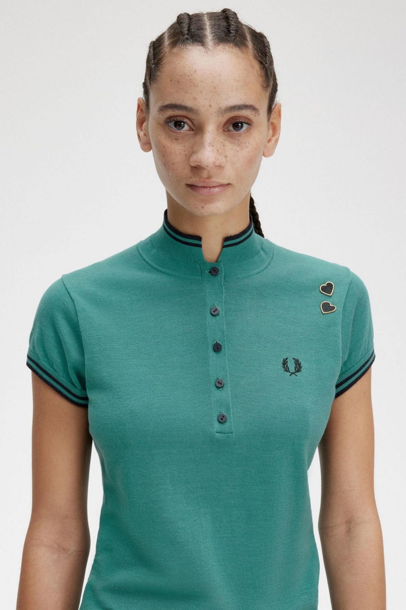 Deep Mint Fred Perry Knitted Shirt Women's Knitwear | ESGVG82594