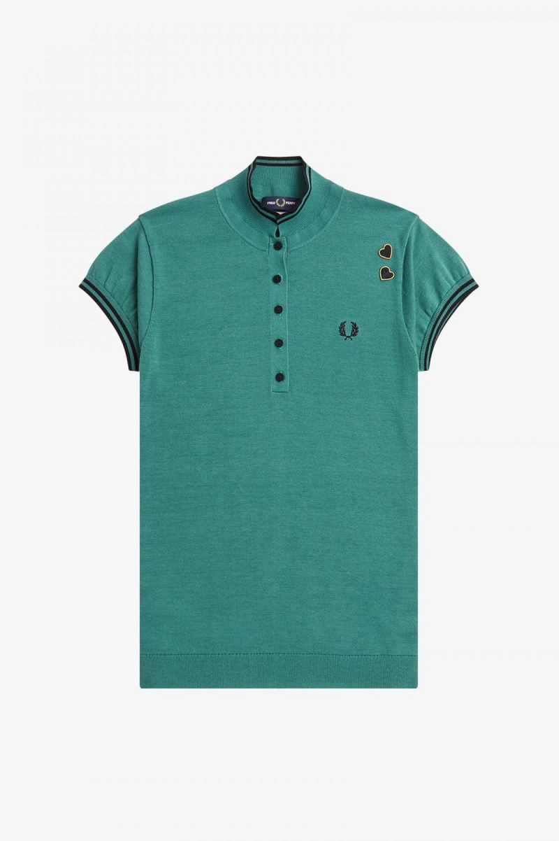 Deep Mint Fred Perry Knitted Shirt Women's Knitwear | ESGVG82594