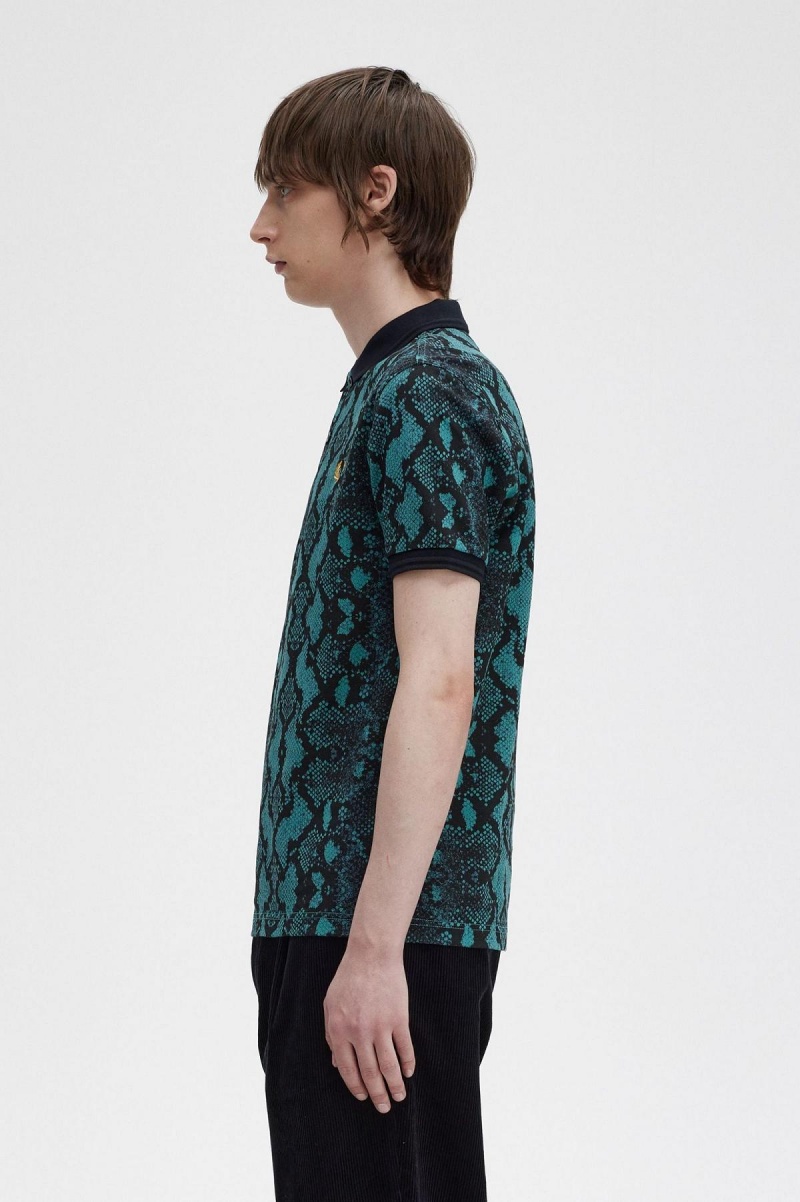 Deep Mint Fred Perry Snake Print Fred Perry Shirt Men's Polo Shirts | PSGER39342